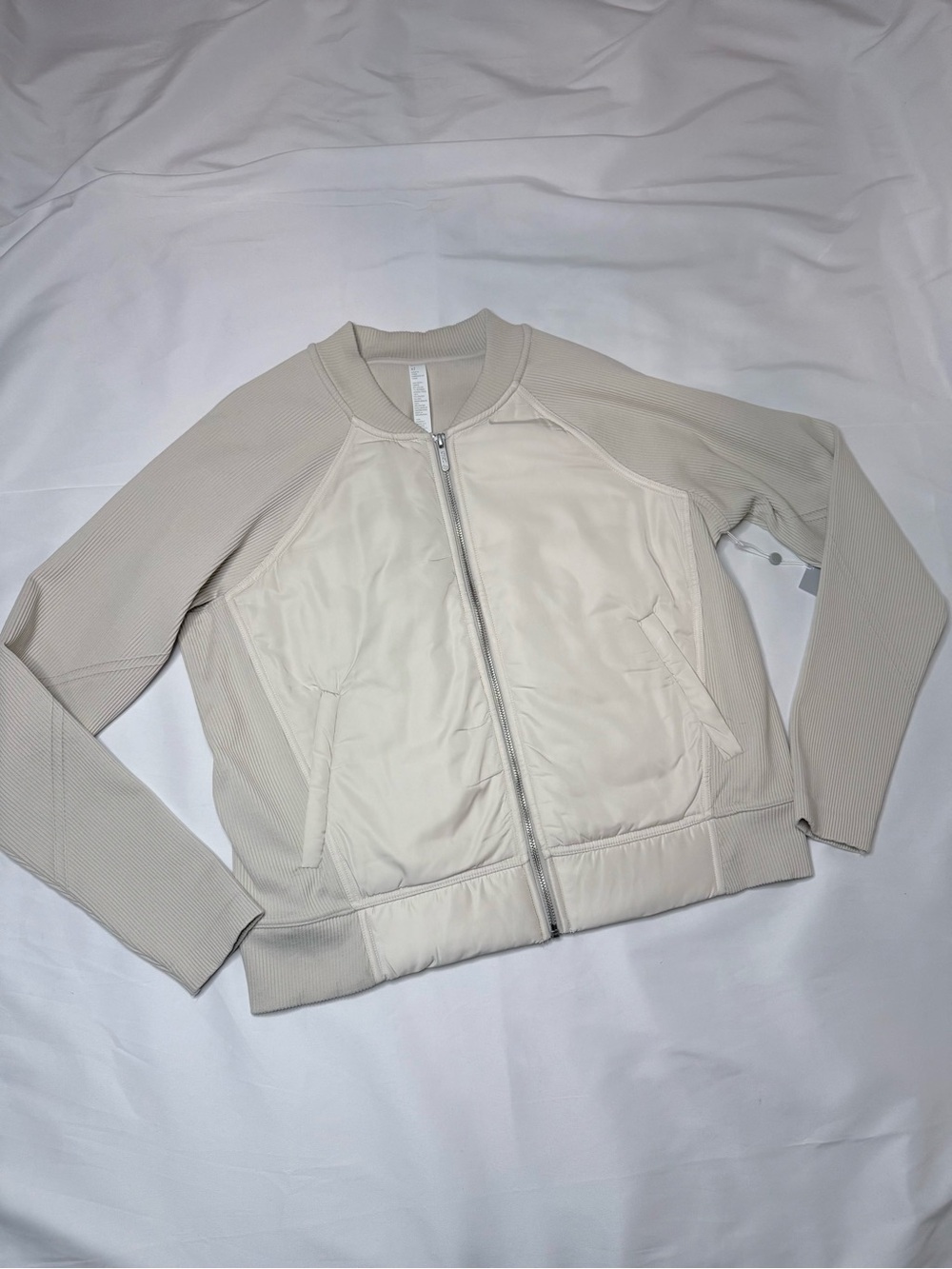 Zella Women’s Grey Moonbeam Seamless Mixed Media Bomber Jacket - Sz X-Large, NWT - Picture 2 of 13